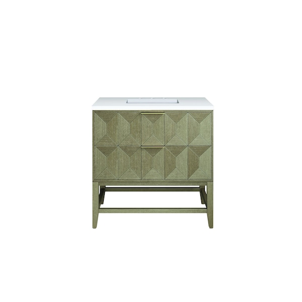 James Martin Vanities Emmeline 36in Single Vanity, Pebble Oak w/ 3 CM White Zeus Top D100-V36-PBO-3WZ - main